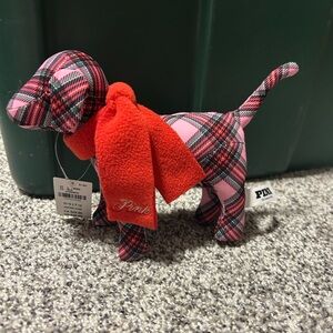 PINK Victoria's Secret Plaid Dog Toy with Red Scarf